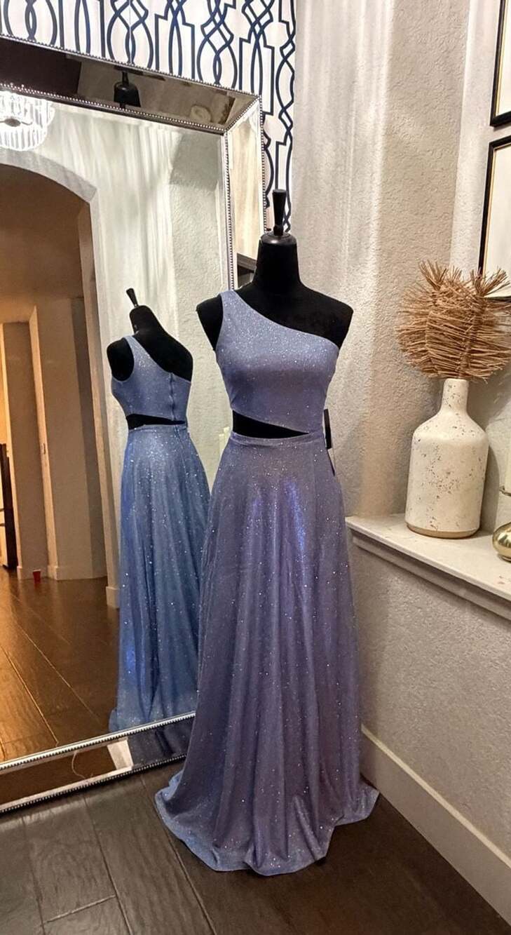 NWT City Vibe Gown One Shoulder Cutout Leg Slit, shimmering Blue- Size 1